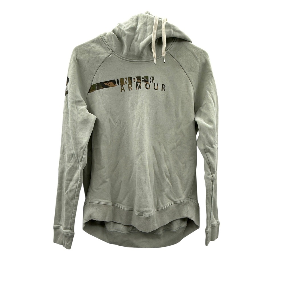 Under Armour ColdGear Hoodie Women Medium Sage Green Camo‎ Logo Pullover